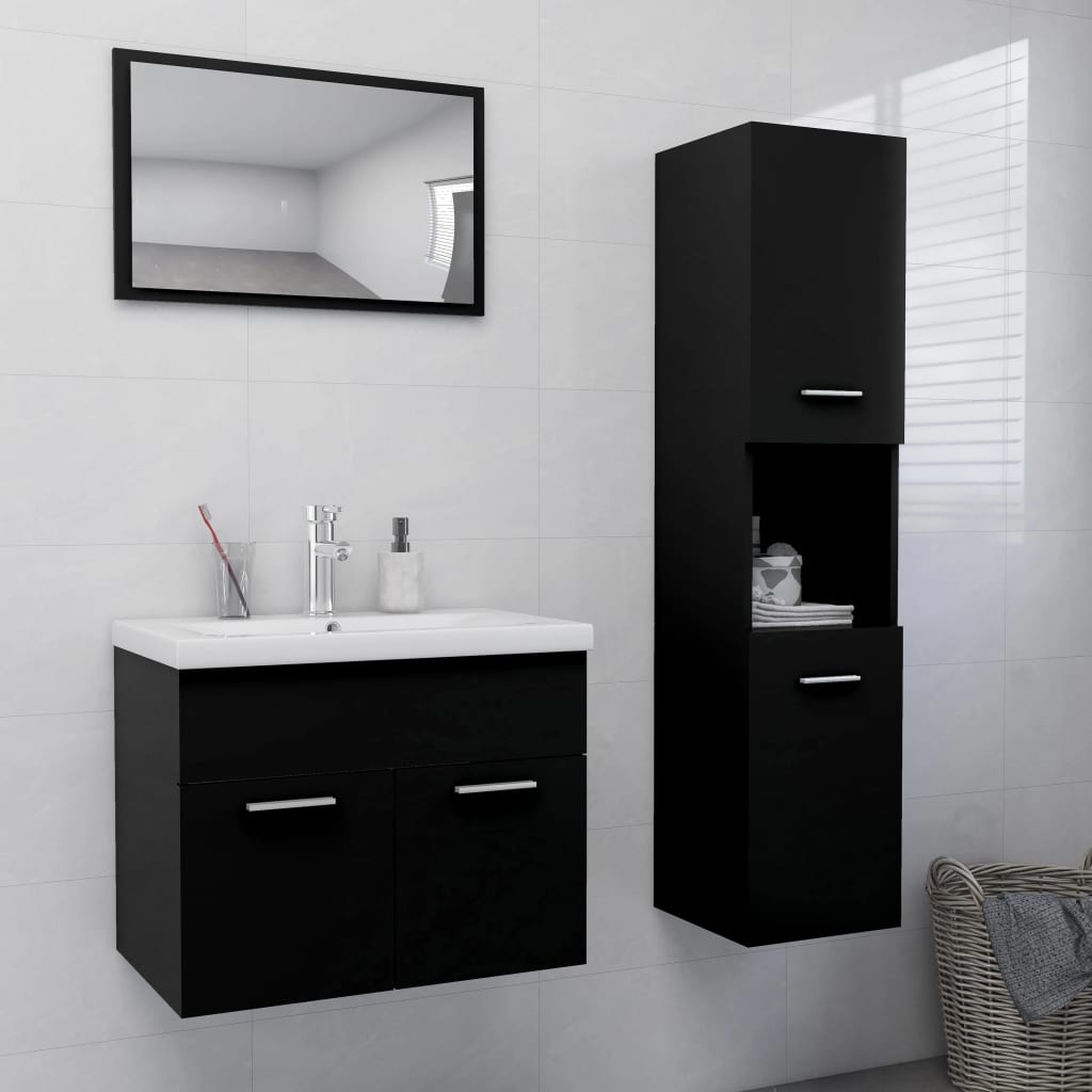 Set Mobilier De Baie, , Lemn Prelucrat Negru