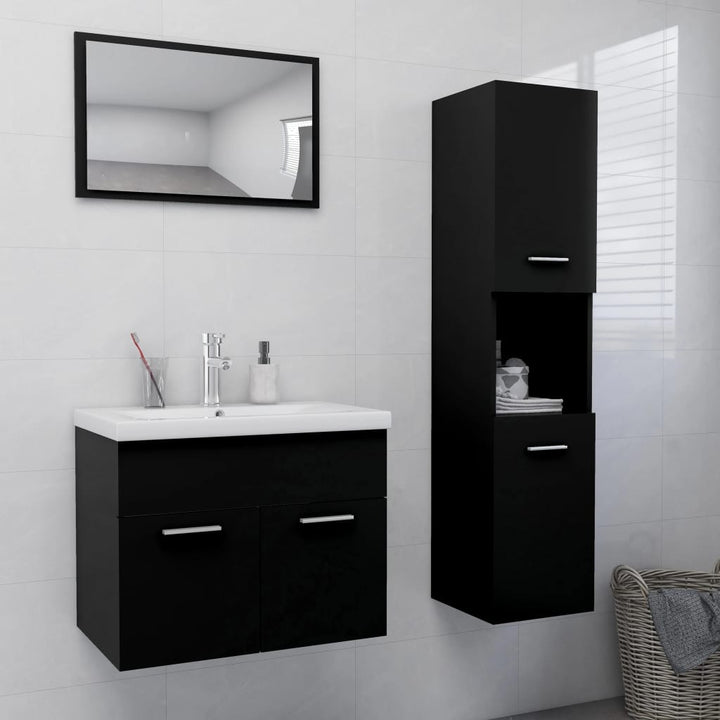 Set Mobilier De Baie, , Lemn Prelucrat Negru