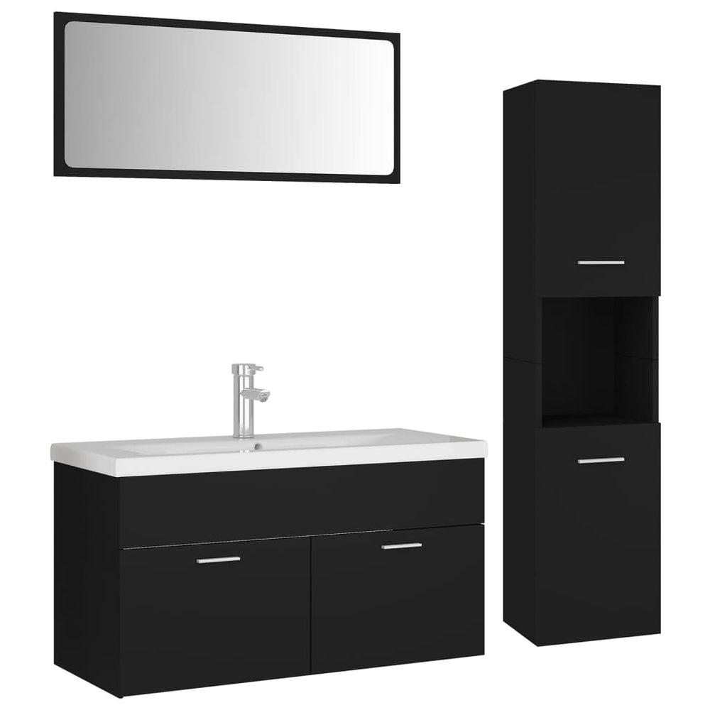 Set Mobilier De Baie, , Lemn Prelucrat Negru