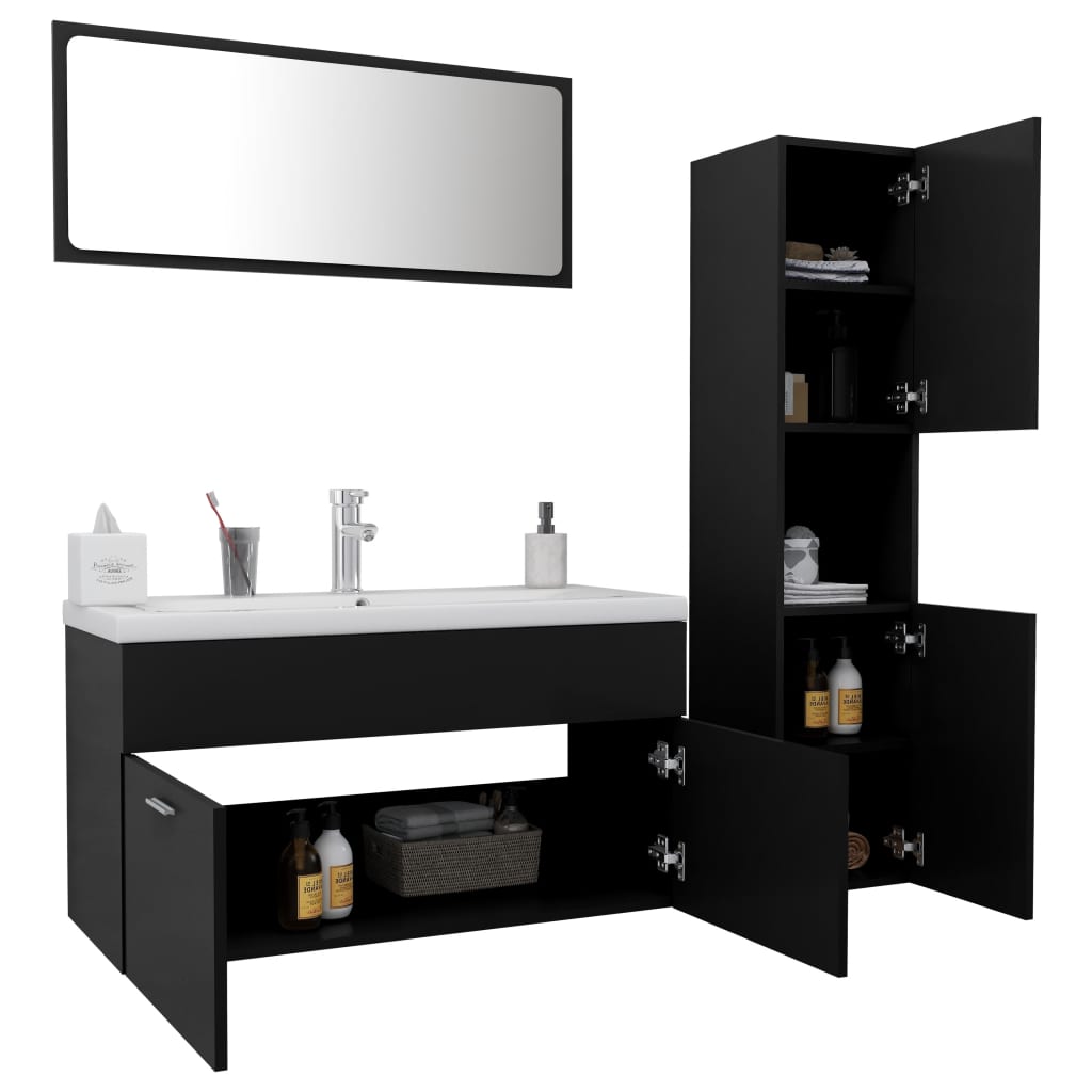Set Mobilier De Baie, , Lemn Prelucrat Negru