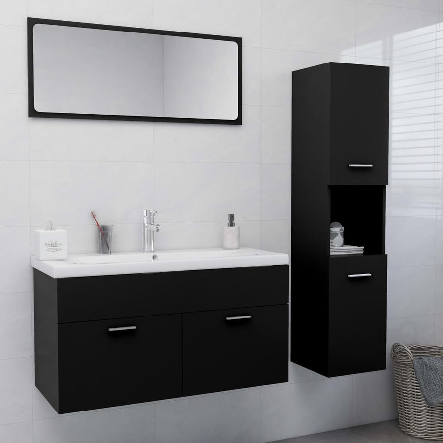 Set Mobilier De Baie, , Lemn Prelucrat Negru