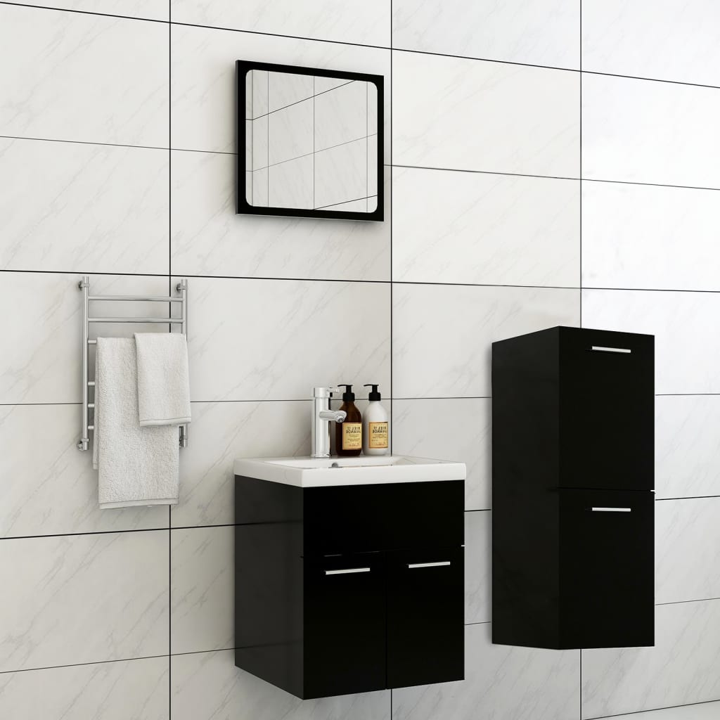 Set Mobilier De Baie, , Lemn Prelucrat Negru