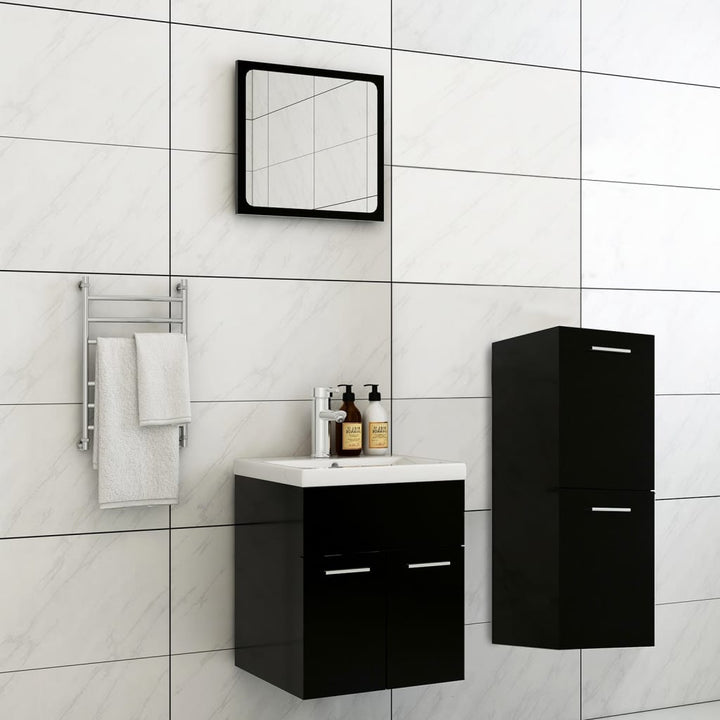 Set Mobilier De Baie, , Lemn Prelucrat Negru