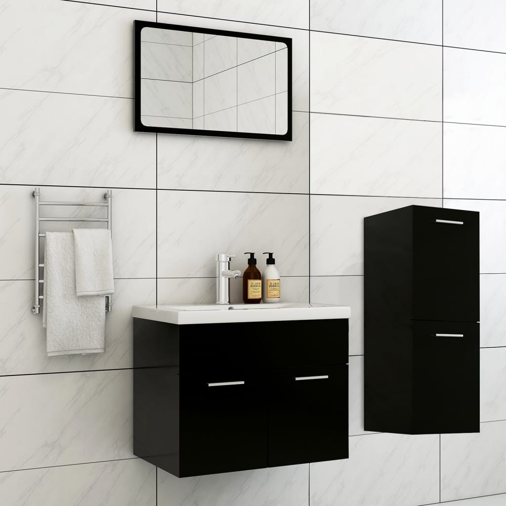 Set Mobilier De Baie, , Lemn Prelucrat Negru