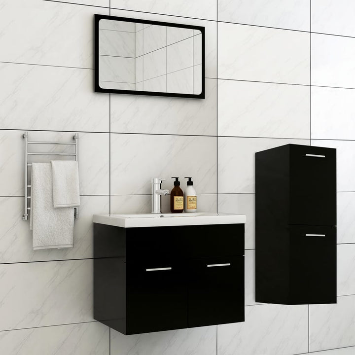 Set Mobilier De Baie, , Lemn Prelucrat Negru