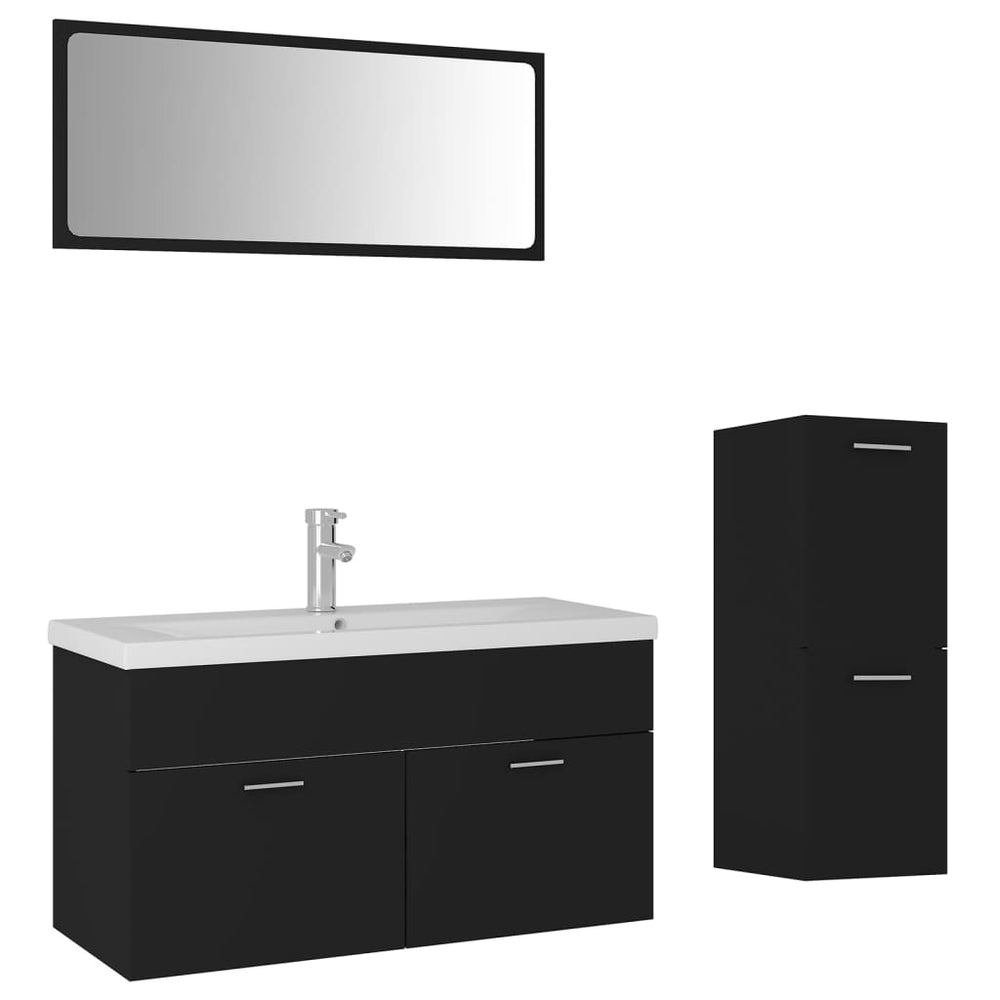 Set Mobilier De Baie, , Lemn Prelucrat Negru