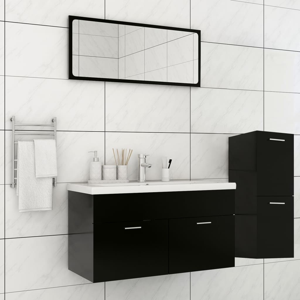 Set Mobilier De Baie, , Lemn Prelucrat Negru