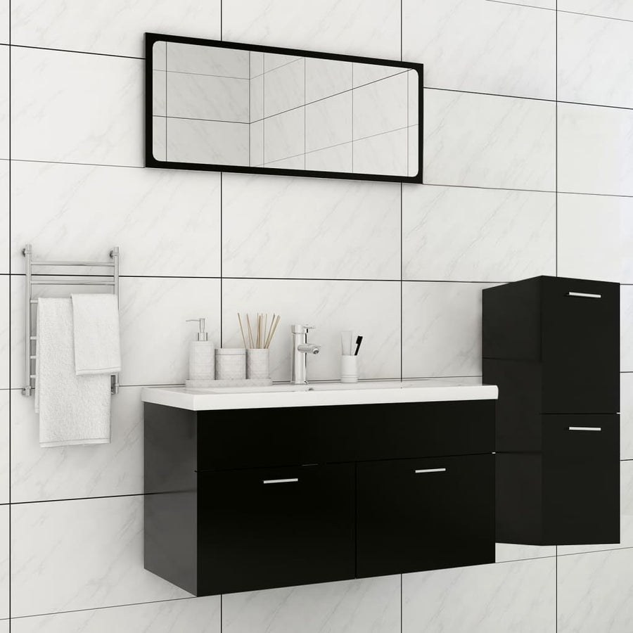 Set Mobilier De Baie, , Lemn Prelucrat Negru