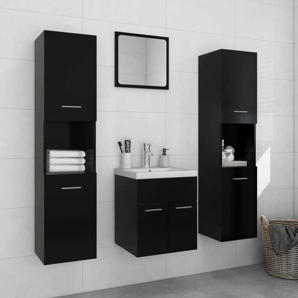 Set Mobilier De Baie, , Lemn Prelucrat Negru