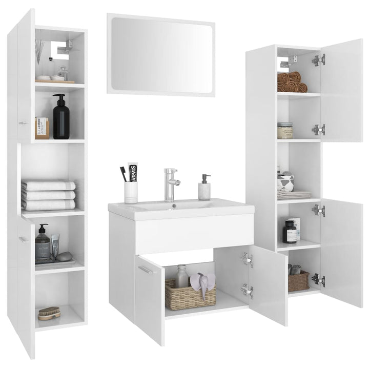 Set Mobilier De Baie, , Lemn Prelucrat Alb
