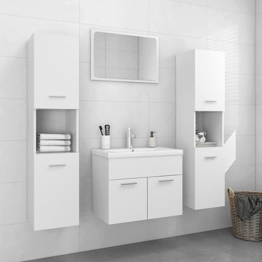 Set Mobilier De Baie, , Lemn Prelucrat Alb