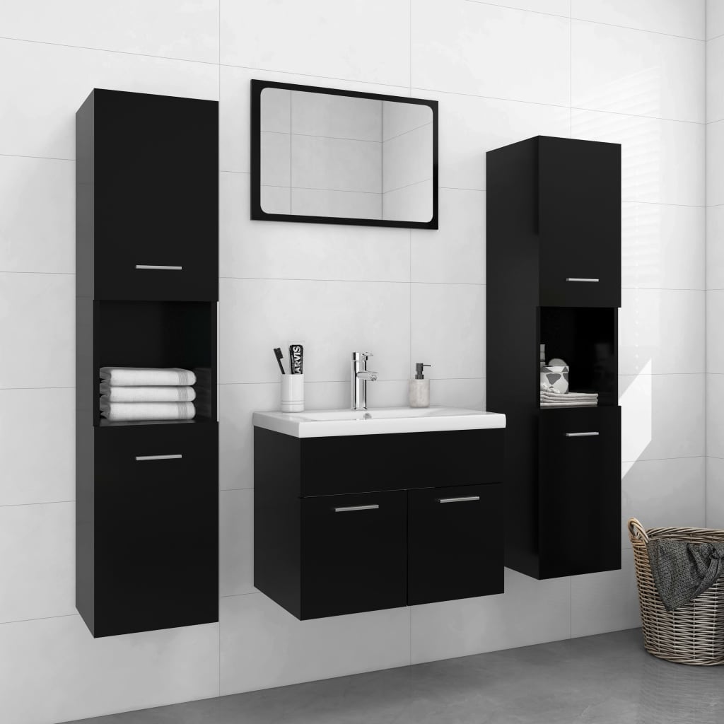 Set Mobilier De Baie, , Lemn Prelucrat Negru