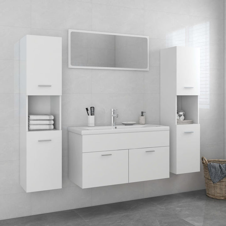 Set Mobilier De Baie, , Lemn Prelucrat Alb
