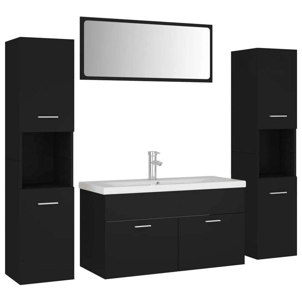 Set Mobilier De Baie, , Lemn Prelucrat Negru