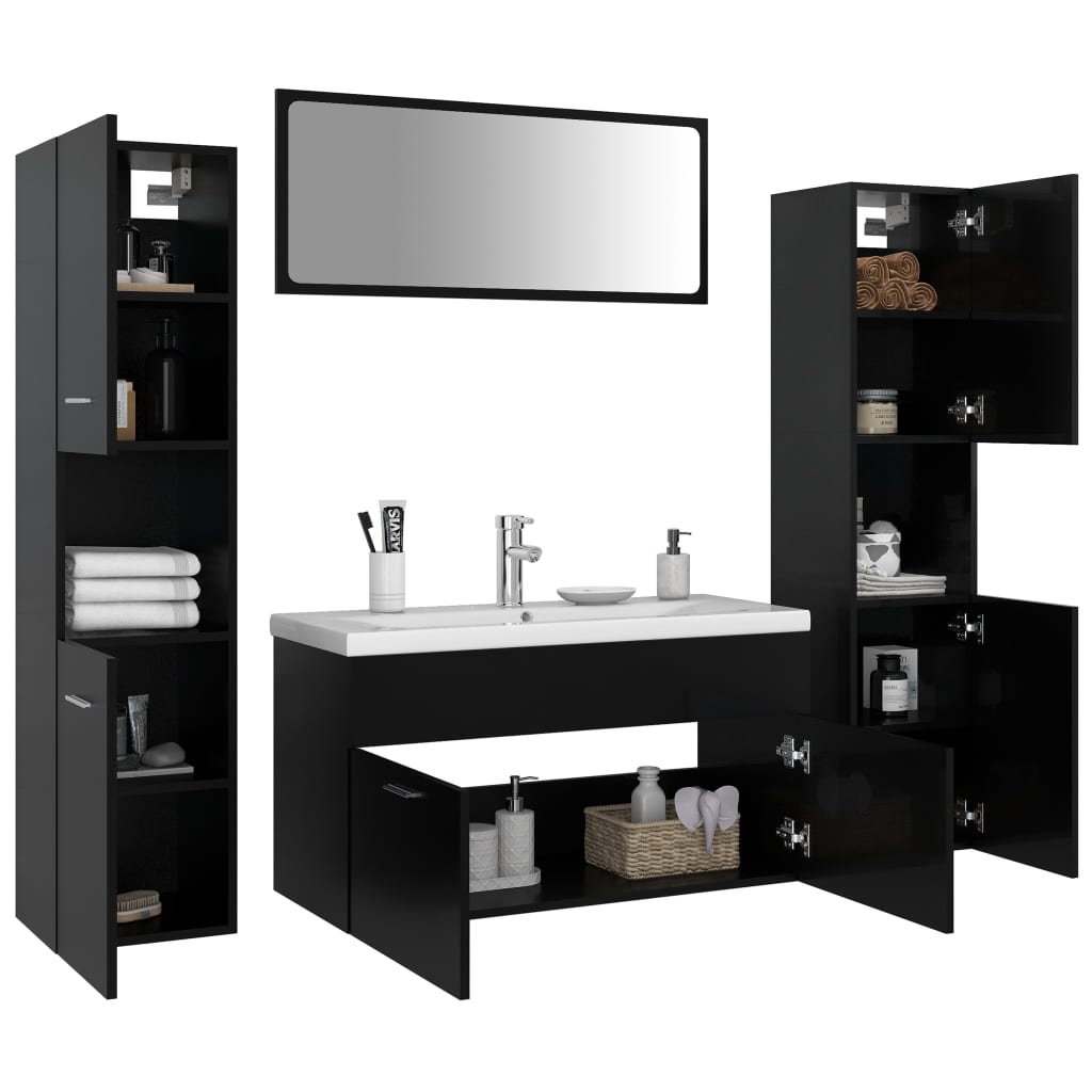 Set Mobilier De Baie, , Lemn Prelucrat Negru