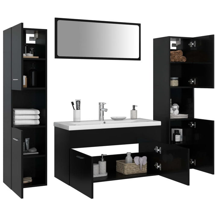 Set Mobilier De Baie, , Lemn Prelucrat Negru