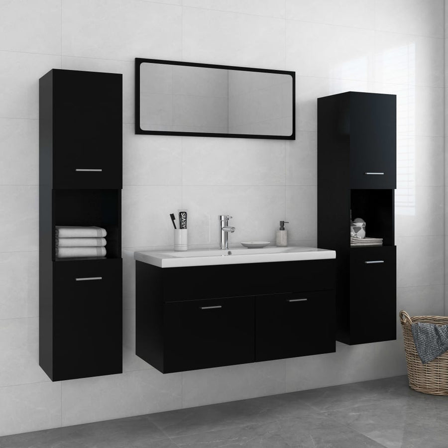 Set Mobilier De Baie, , Lemn Prelucrat Negru