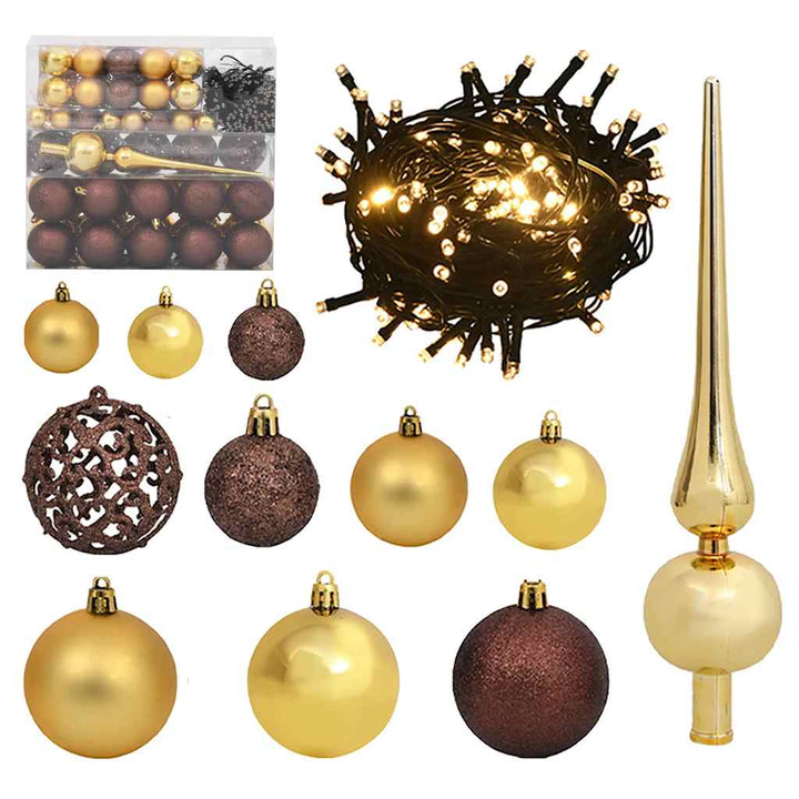 Set Globuri Crăciun Cu Vârf & 150 Led-Uri 61 Piese, Roz Auriu