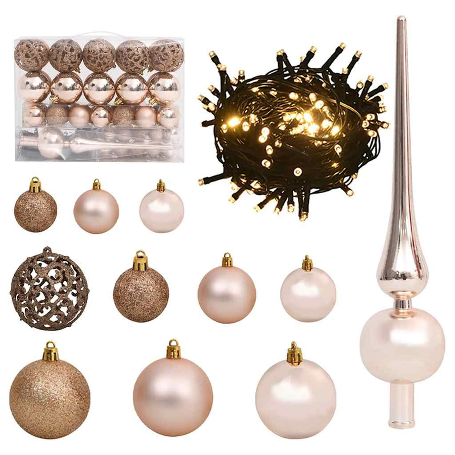 Set Globuri Crăciun Cu Vârf & 150 Led-Uri 61 Piese, Roz Auriu