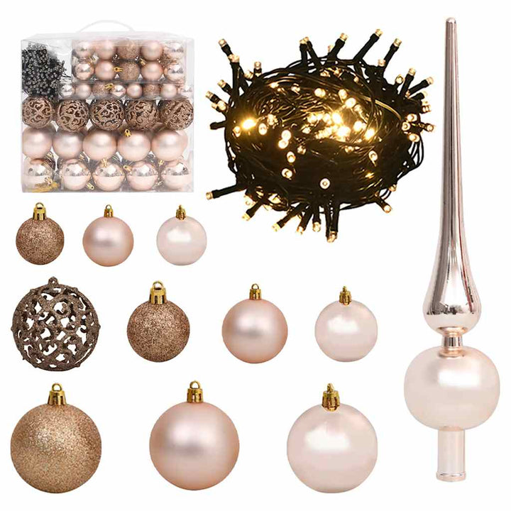 Set Globuri Crăciun Cu Vârf & 150 Led-Uri 61 Piese, Roz Auriu