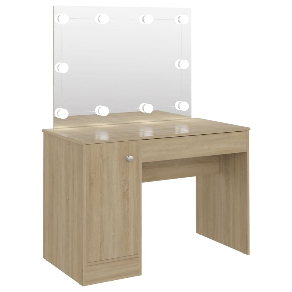 Masă De Machiaj Cu Lumini Led, , 110X55X145 Cm, Mdf
