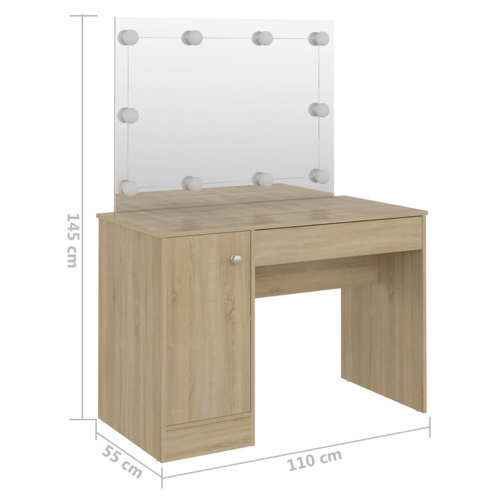 Masă De Machiaj Cu Lumini Led, , 110X55X145 Cm, Mdf