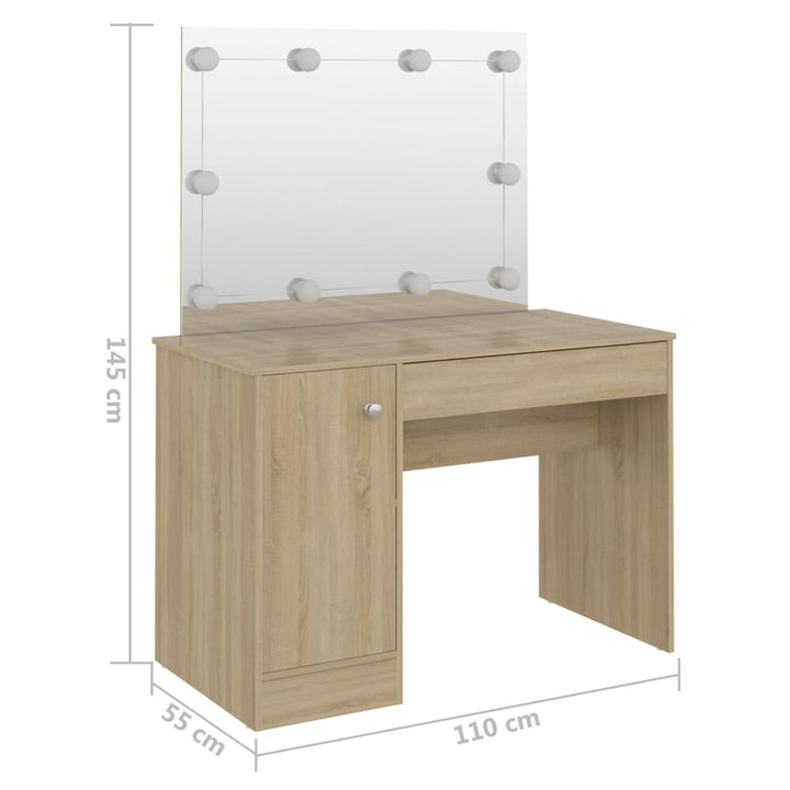 Masă De Machiaj Cu Lumini Led, , 110X55X145 Cm, Mdf