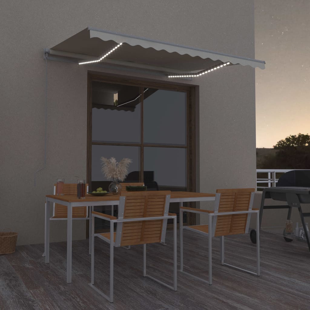 Copertină Retractabilă Manual Cu Led, Albastru/Alb,