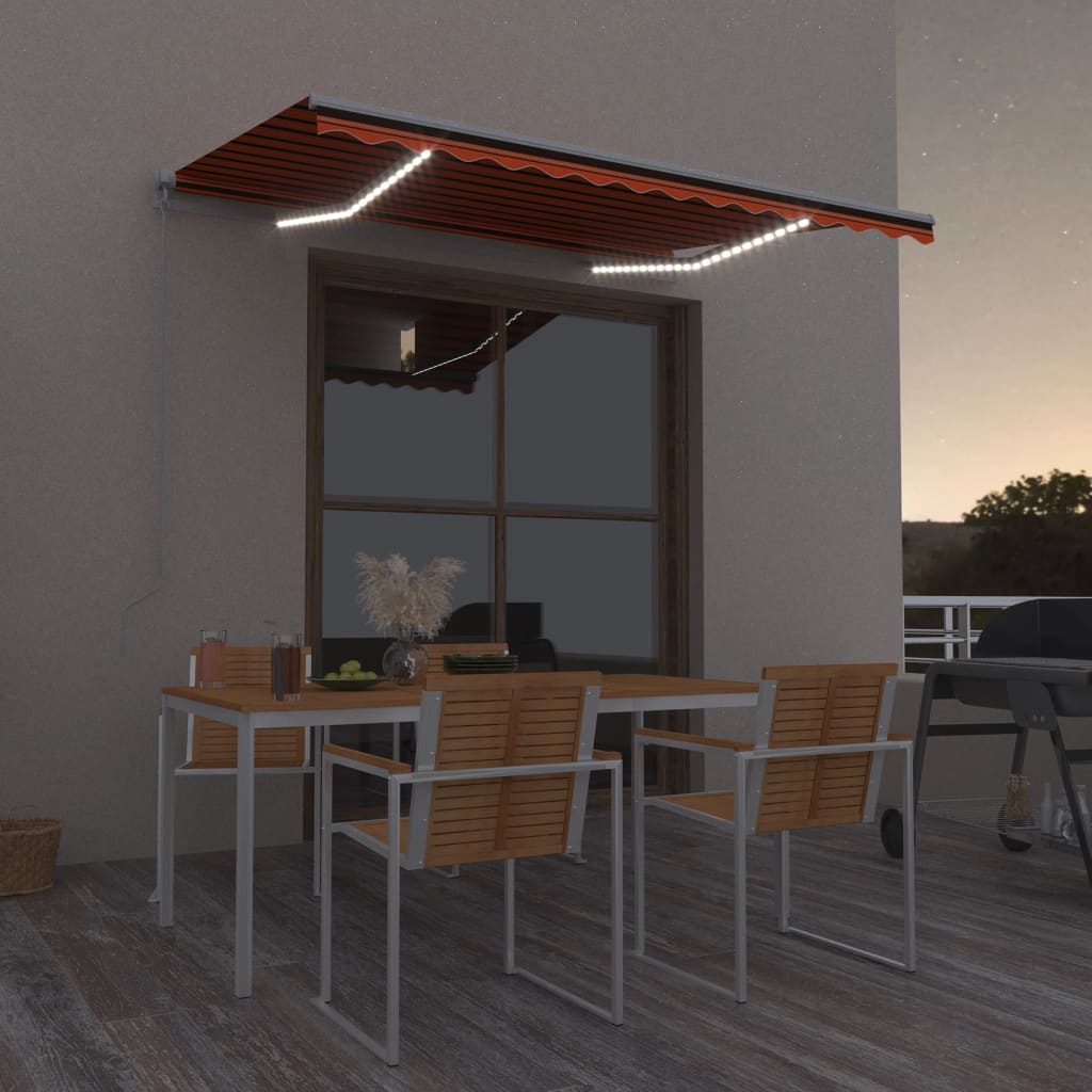 Copertină Retractabilă Manual Cu Led, Albastru/Alb,