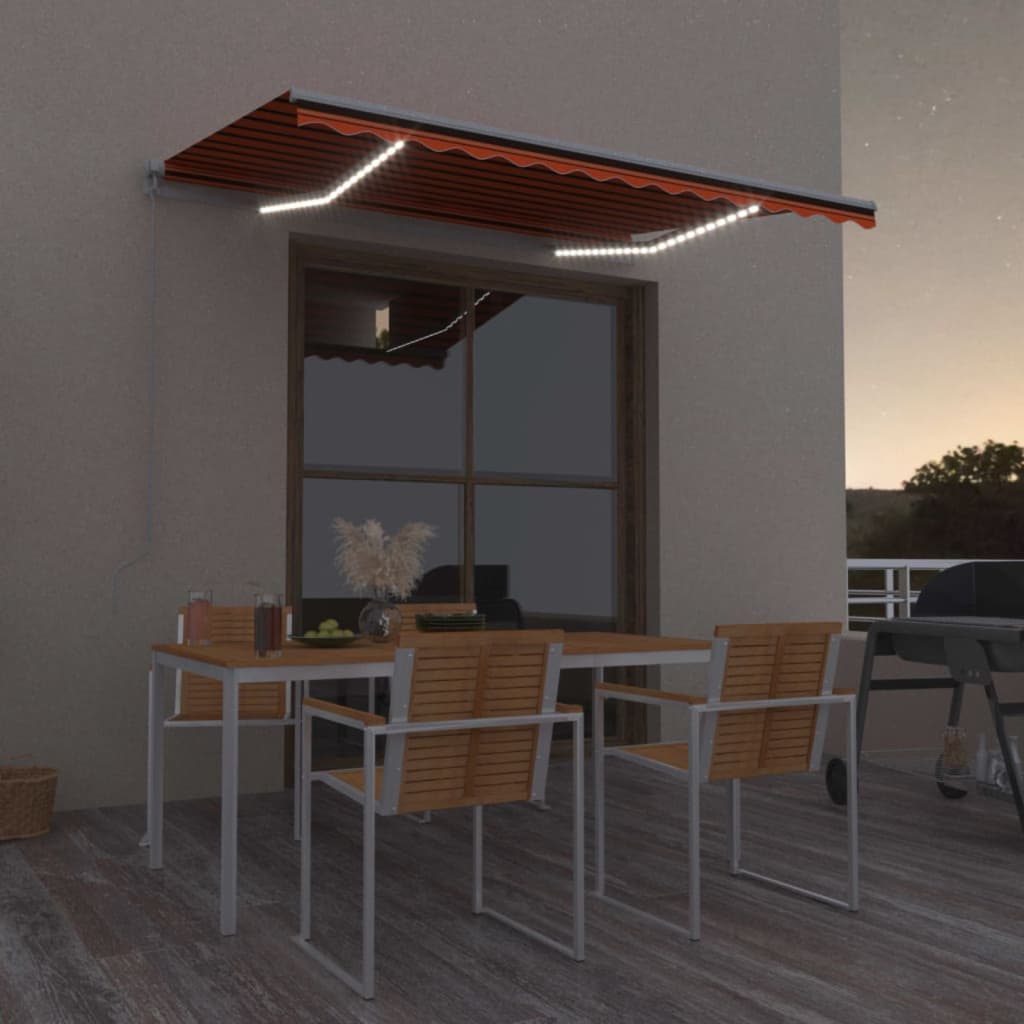 Copertină Retractabilă Manual Cu Led, Albastru/Alb,