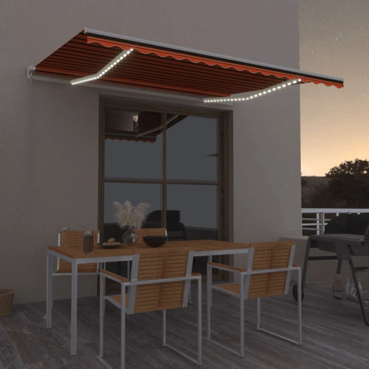 Copertină Retractabilă Manual Cu Led, Albastru/Alb,
