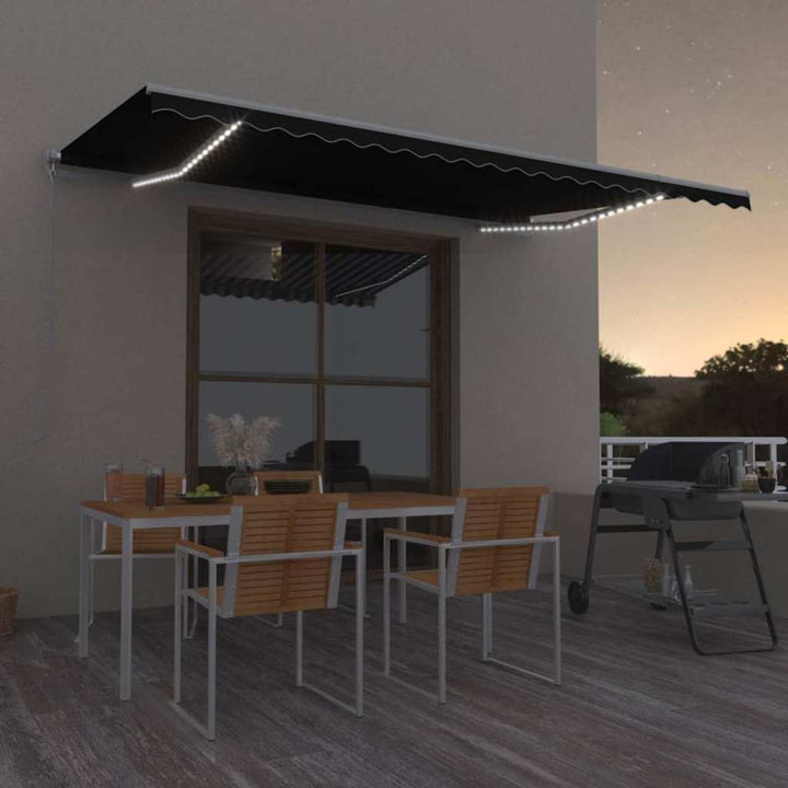 Copertină Retractabilă Manual Cu Led, Albastru/Alb,
