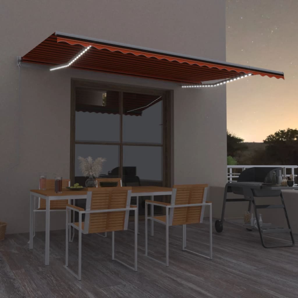 Copertină Retractabilă Manual Cu Led, Albastru/Alb,
