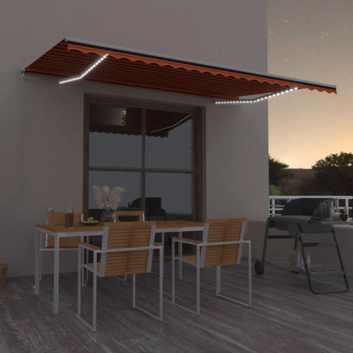 Copertină Retractabilă Manual Cu Led, Albastru/Alb,