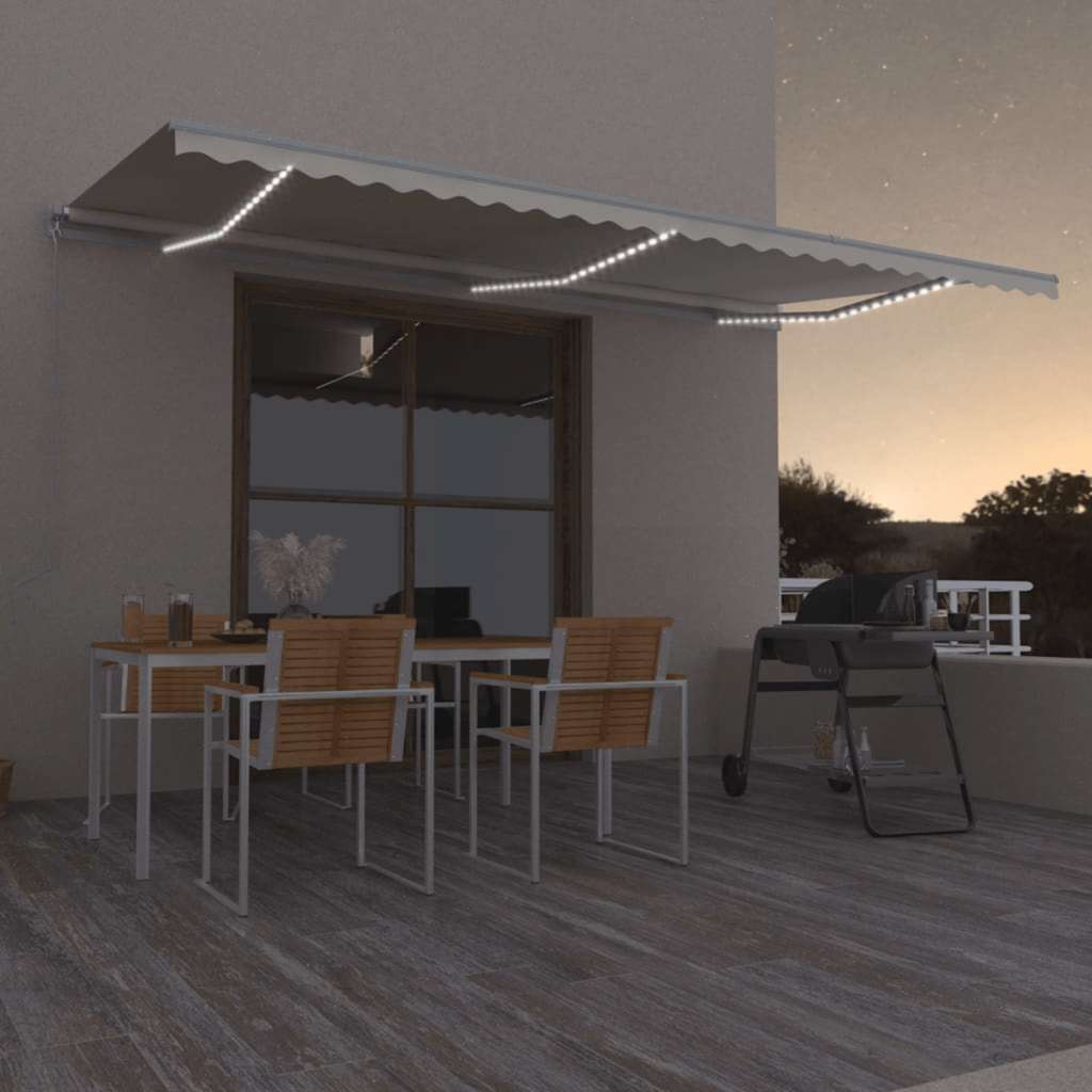 Copertină Retractabilă Manual Cu Led, Albastru/Alb,