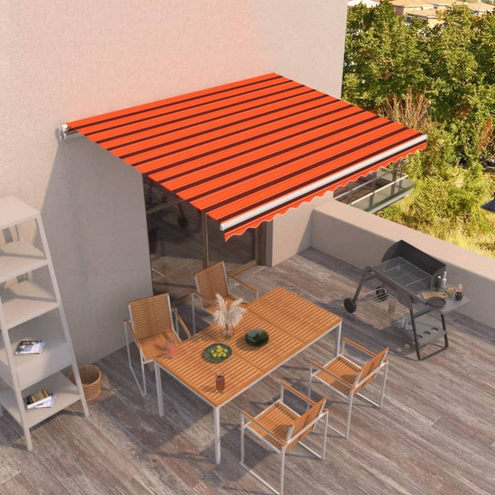 Copertină Retractabilă Manual, Portocaliu & Maro,