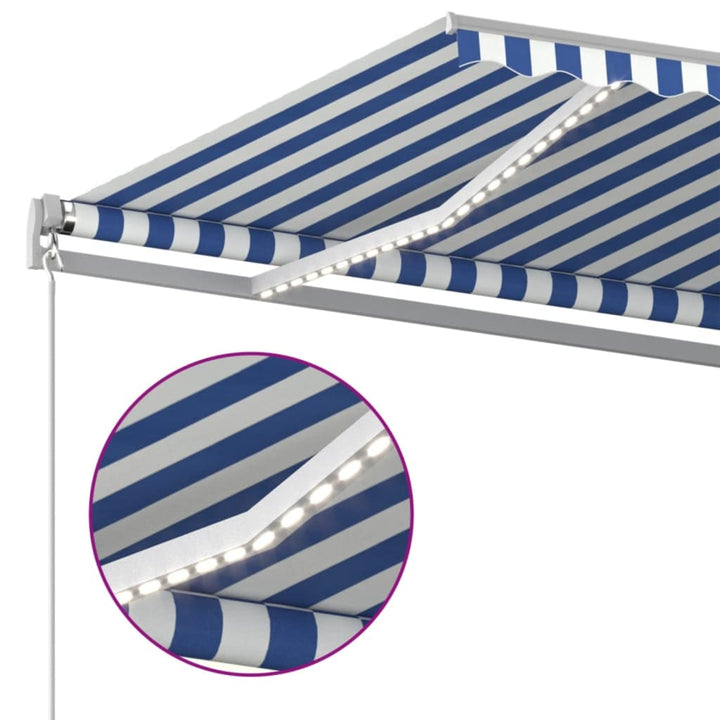 Copertină Retractabilă Manual Cu Led, Albastru/Alb,
