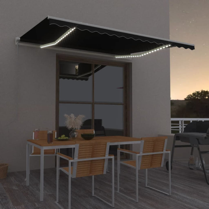 Copertină Retractabilă Manual Cu Led, Albastru/Alb,