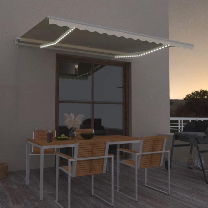 Copertină Retractabilă Manual Cu Led, Albastru/Alb,