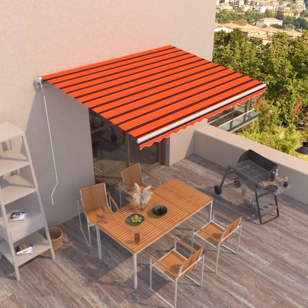 Copertină Retractabilă Automat, Portocaliu & Maro,