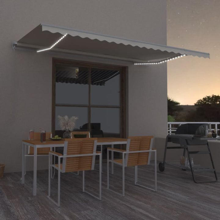 Copertină Retractabilă Manual Cu Led, Albastru/Alb,