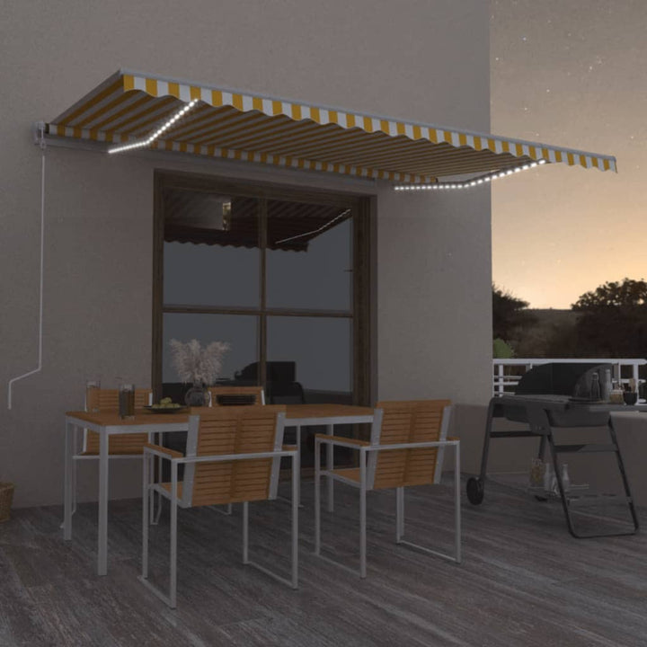 Copertină Retractabilă Manual Cu Led, Albastru/Alb,