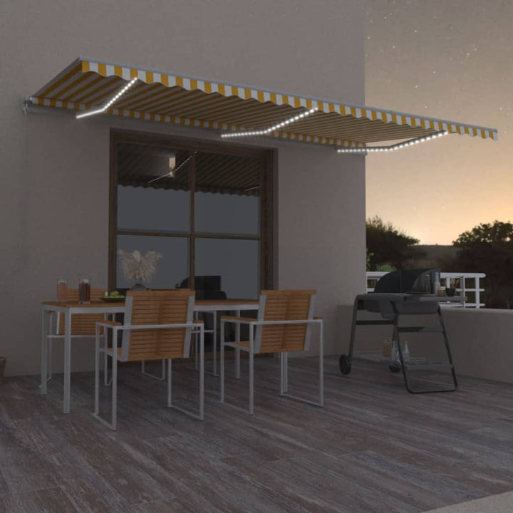 Copertină Retractabilă Manual Cu Led, Albastru/Alb,
