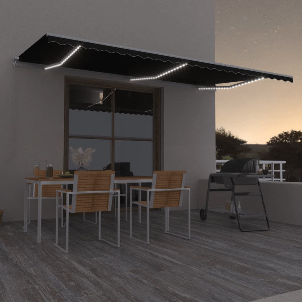 Copertină Retractabilă Manual Cu Led, Albastru/Alb,
