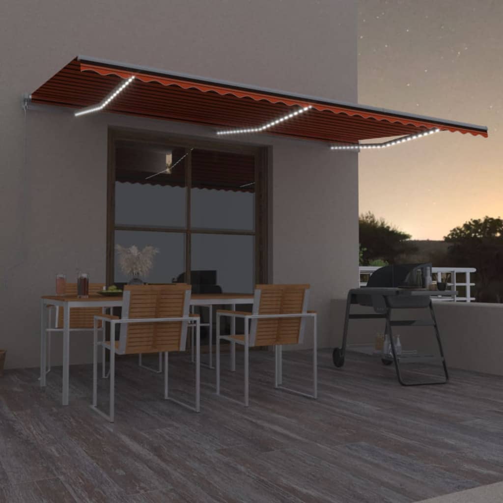 Copertină Retractabilă Manual Cu Led, Albastru/Alb,