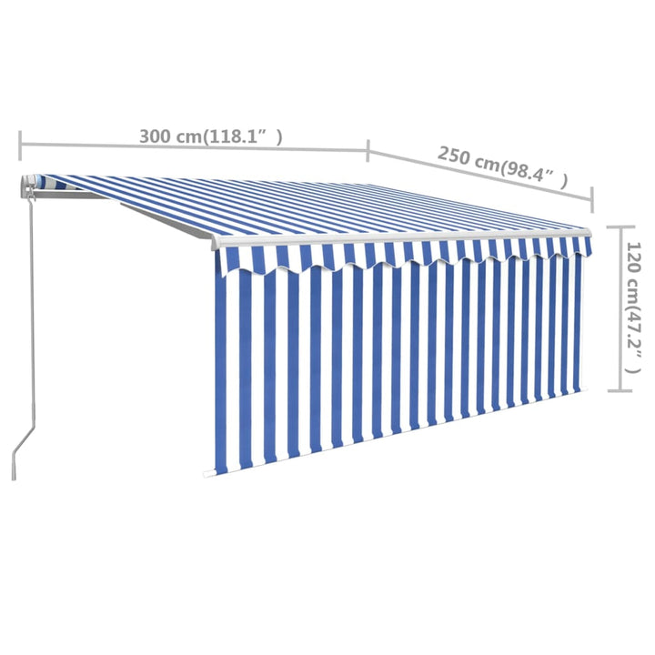Copertină Retractabilă Manual Cu Stor, Albastru & Alb, 3X2,5 M
