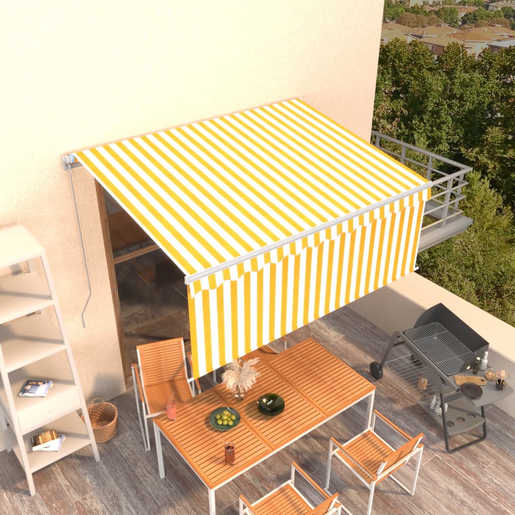 Copertină Retractabilă Manual Cu Stor, Albastru & Alb, 3X2,5 M