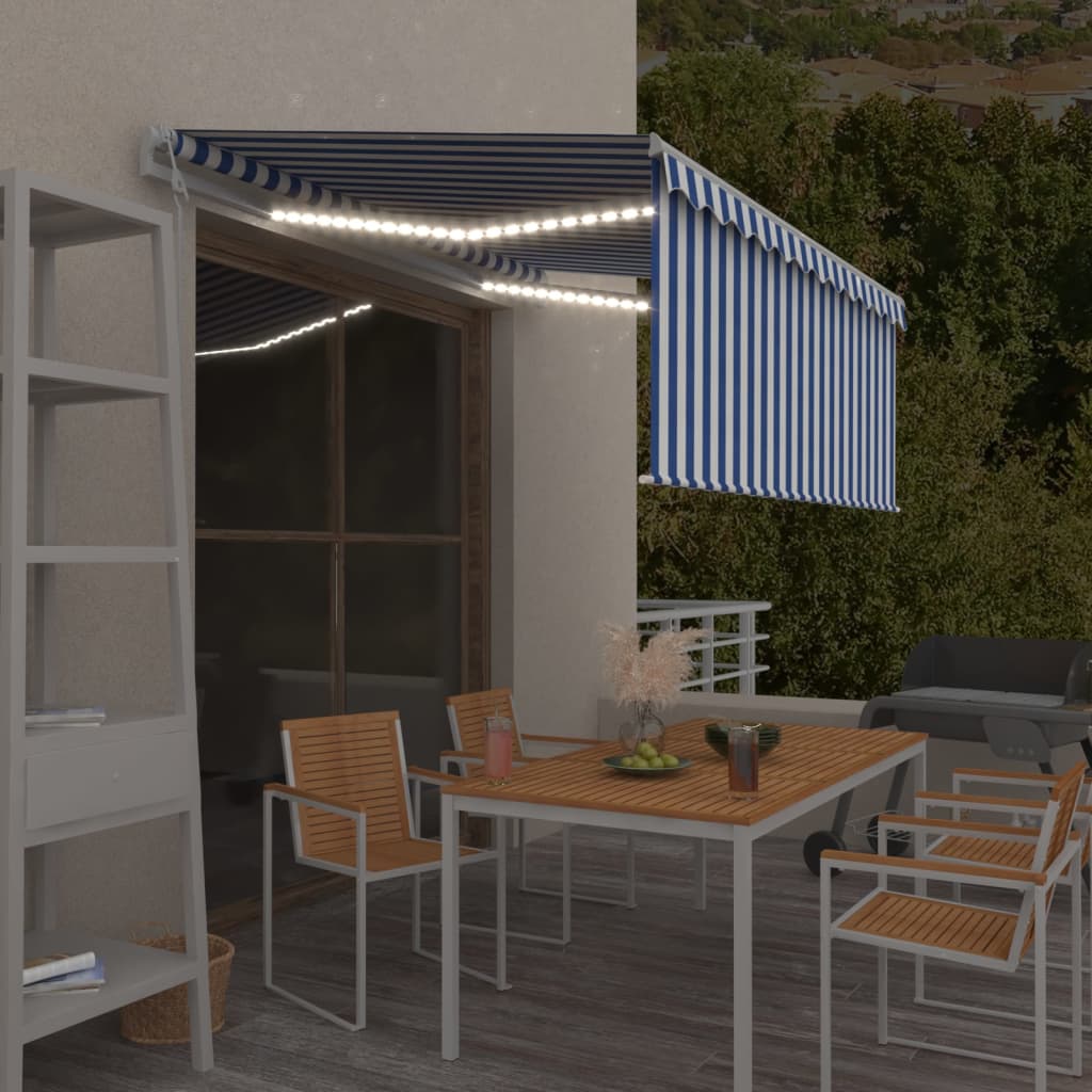 Copertină Automată Cu Stor&Led&Senzor Vânt Galben&Alb 3,5X2,5 M