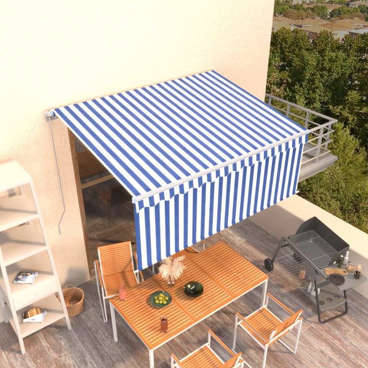 Copertină Retractabilă Manual Cu Stor, Albastru & Alb, 3X2,5 M