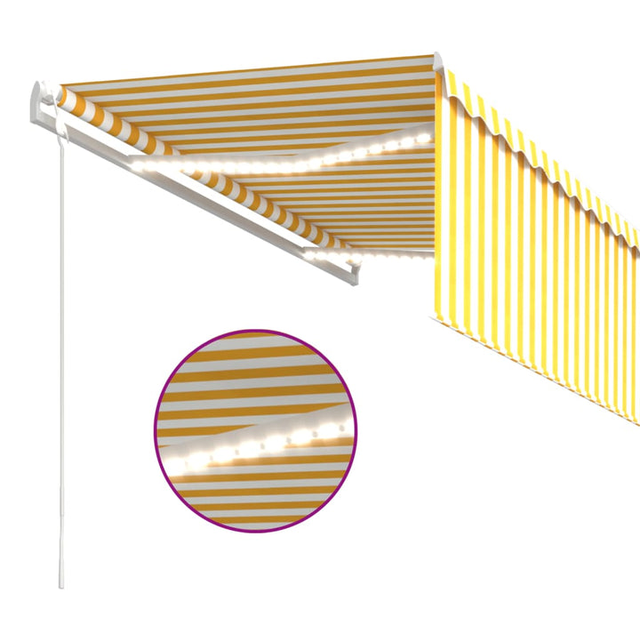 Copertină Automată Cu Stor&Led&Senzor Vânt Galben&Alb 3,5X2,5 M